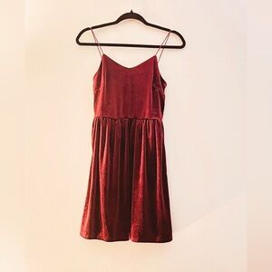Burgundy Velvet Slip Dress | Spaghetti Strap Midi | S